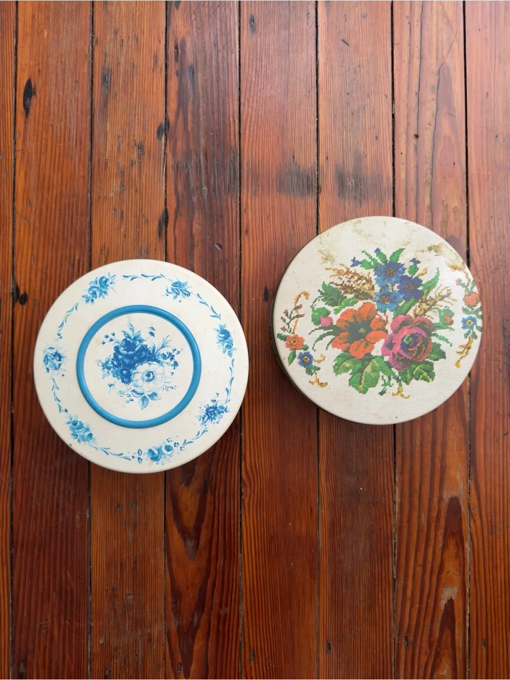 Vintage Floral Metal Cookie Tins - Pair